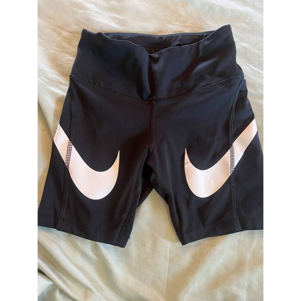 Nike Women's Dri-Fit Fast Mid-Rise Swoosh Athletic Shorts Black White XS EUC
